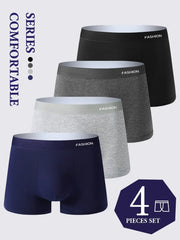 Men's boxer briefs 4-piece set by Simples Market in assorted colors; soft, breathable, stretchy underwear.