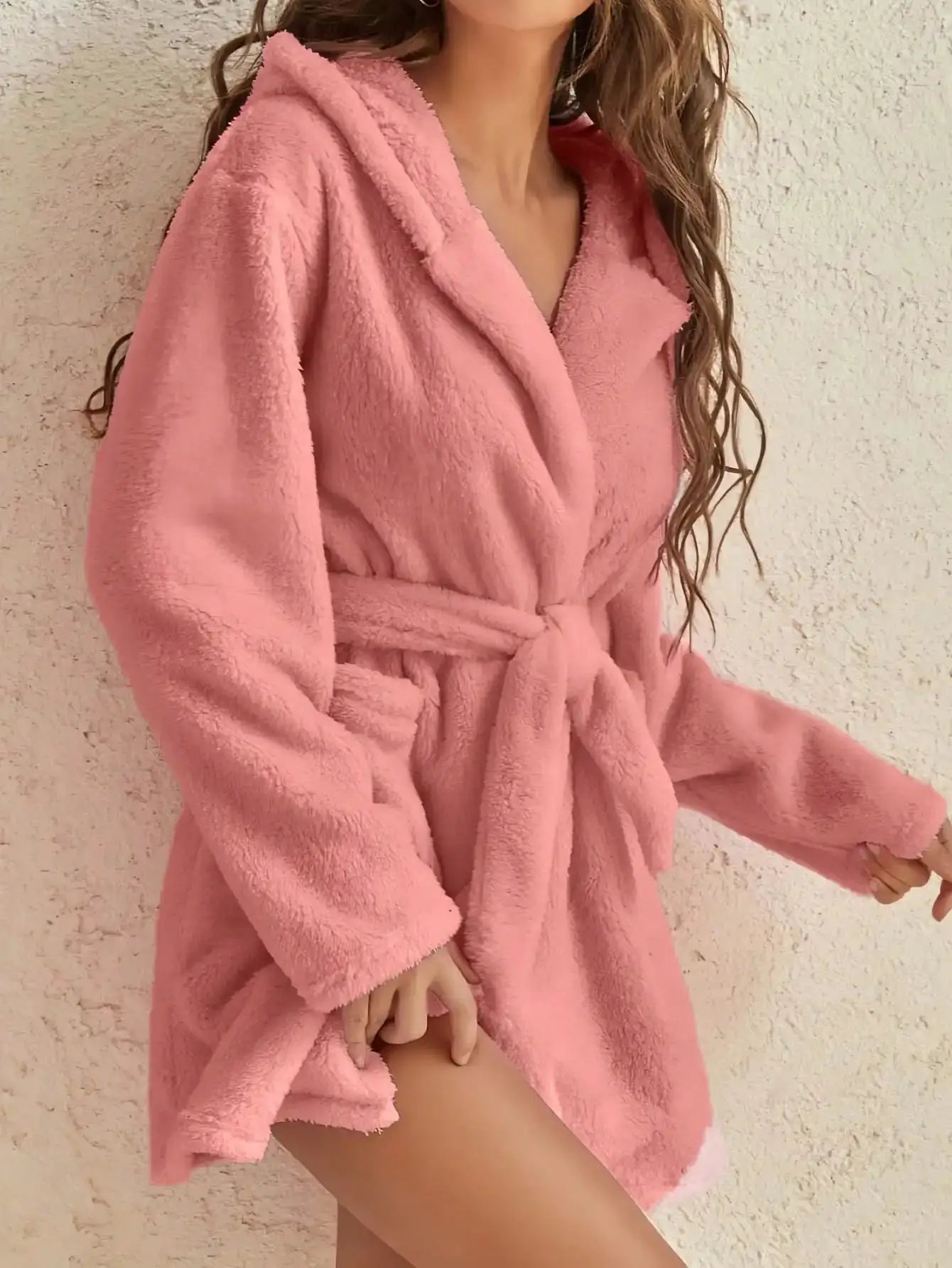 CozyNest Womens Hooded Fleece Robe Belted Knee Length For Autumn And Winter Warmth And Comfort