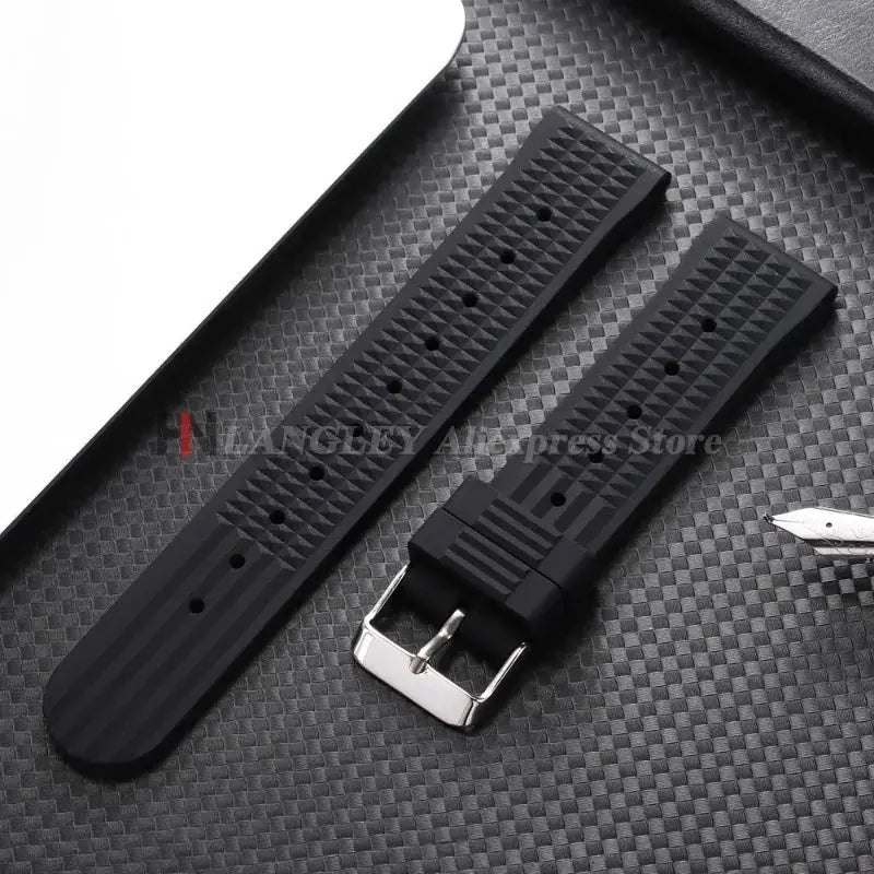 Watchdives Soft Rubber Waffle Strap 20mm 22mm Silicone Diver Watchband For Seiko SKX007 Waterproof