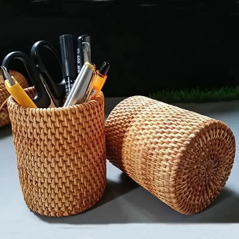 Handmade Rattan Kitchen Organizer Basket For Tableware Storage Cutlery Holder Eco Friendly Durable