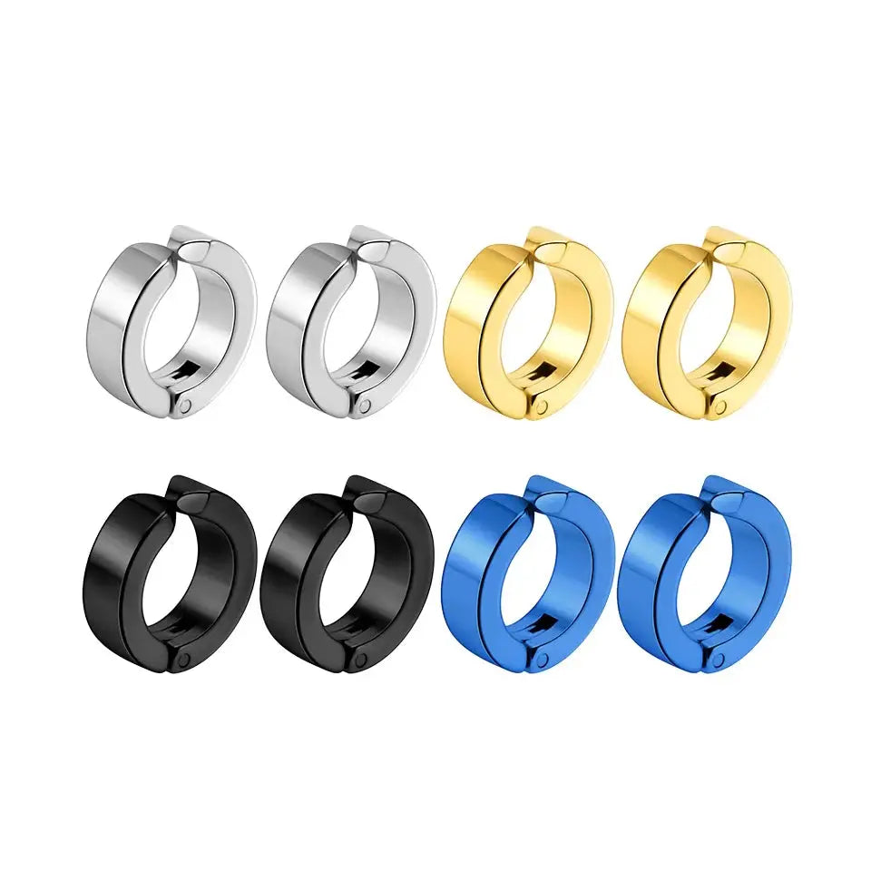 ZAKOL 2Pcs Set Non Piercing Ear Clip Earrings For Men Circle Round Punk Rock Style Stainless Steel Jewelry Gift
