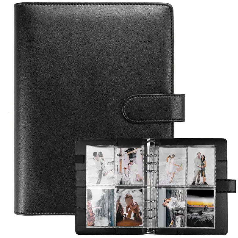 A5 photo binder by Simples Market in black PU leather with 6-ring and 4-pocket sleeves
