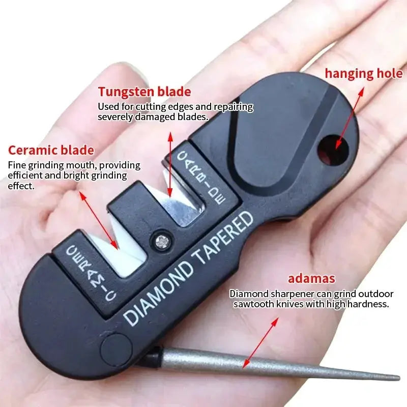 4-in-1 mini knife sharpener Simples Market black with tungsten and ceramic blades and diamond-tapered edge