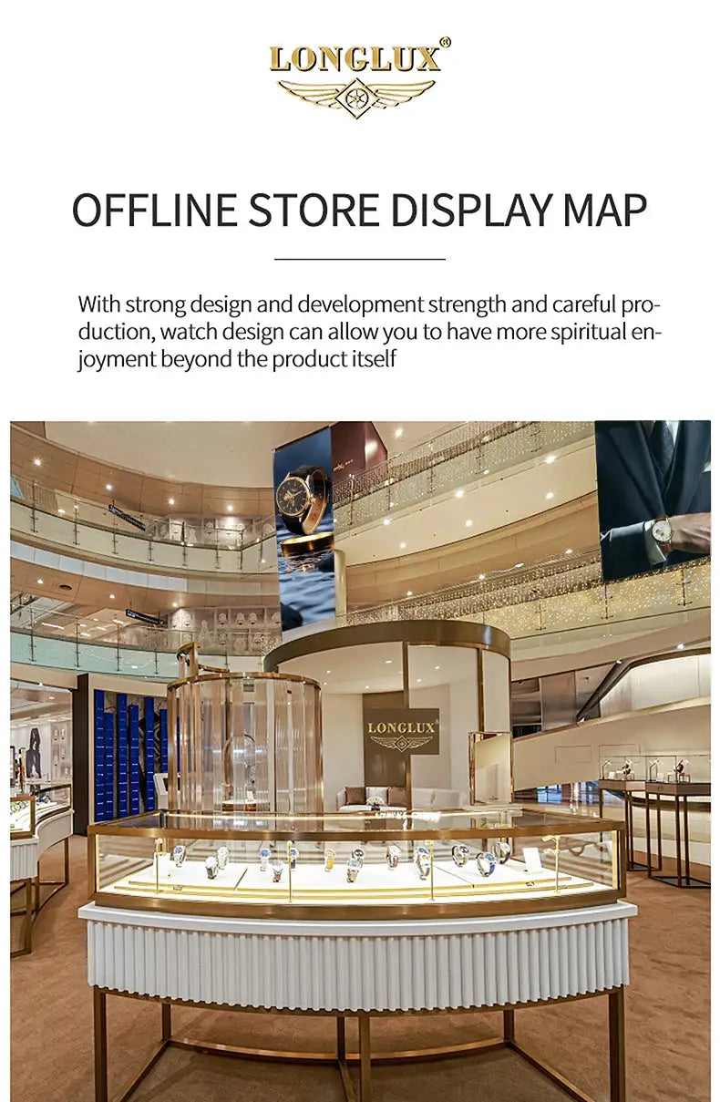 Automatic watch display at LongLux store showing watches with leather straps