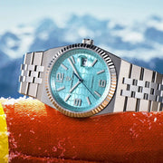 PAGANI DESIGN men's automatic wristwatch with turquoise 3D rhombus dial, AR sapphire crystal, stainless steel bracelet