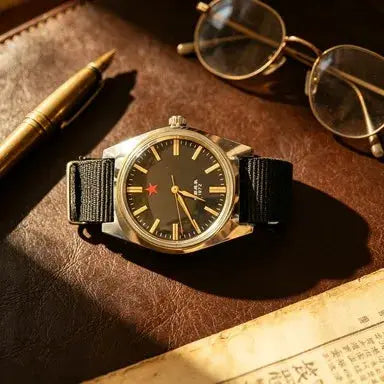 Simples Market men's 36mm mechanical watch with gold-tone stainless steel case, black dial and black fabric strap