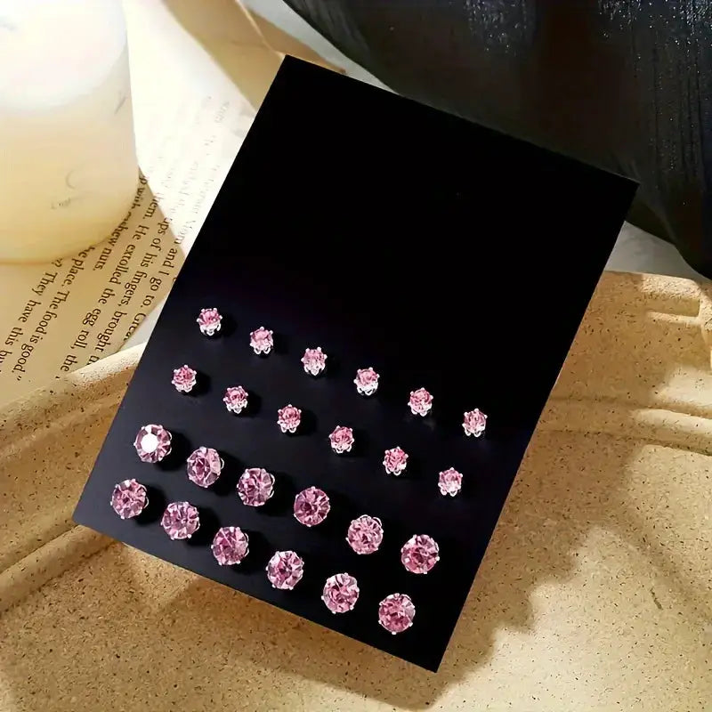 12 Pairs Zirconia Decorative Stud Earrings Set Luxurious Simple Shiny Gift For Women For Parties And Occasions