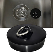 Rubber drain stopper with metal ring handle; black kitchen sink plug, Simples Market