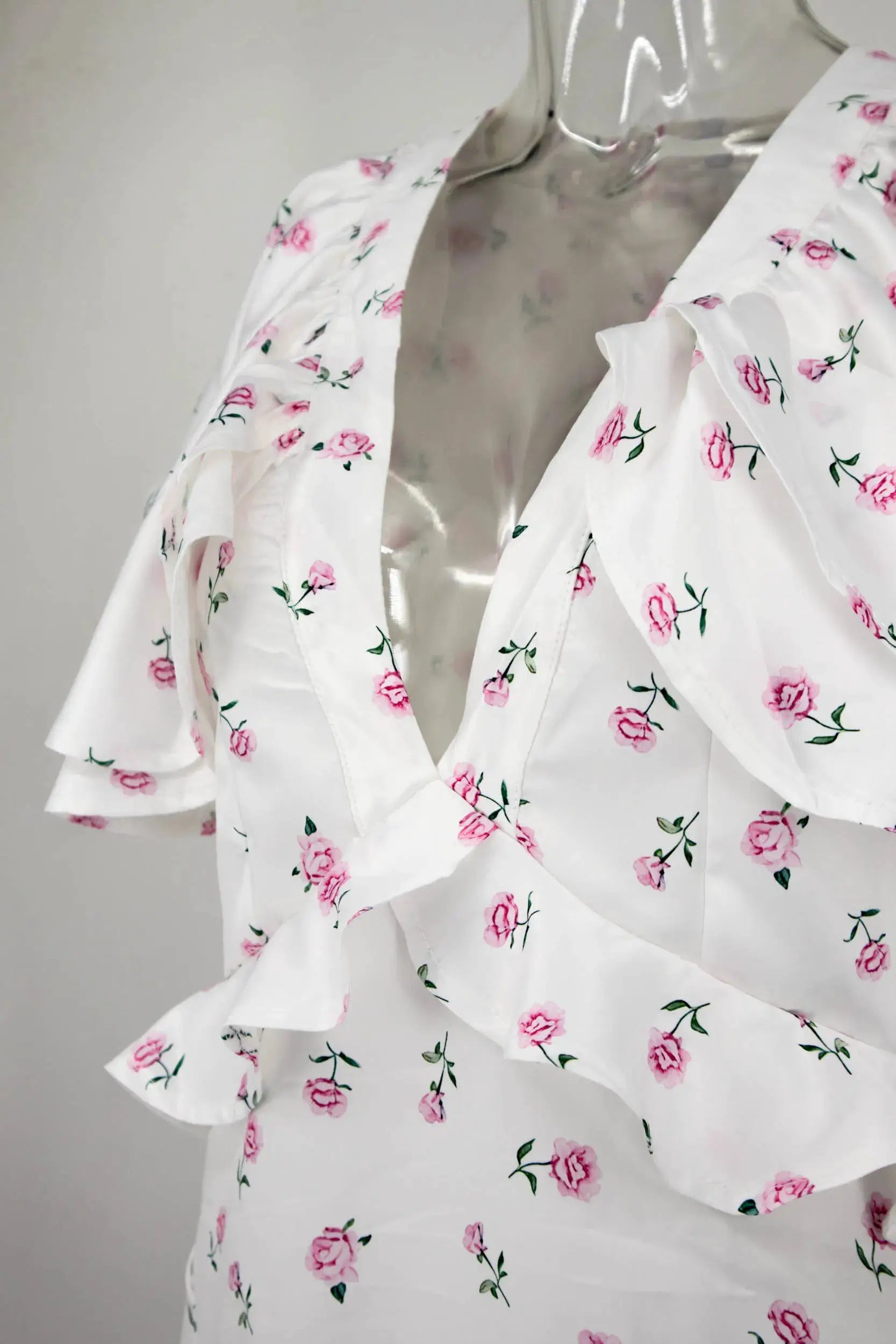 Women's 2026 Spring Summer Ruffled Floral Short Skirt Dress V Neck