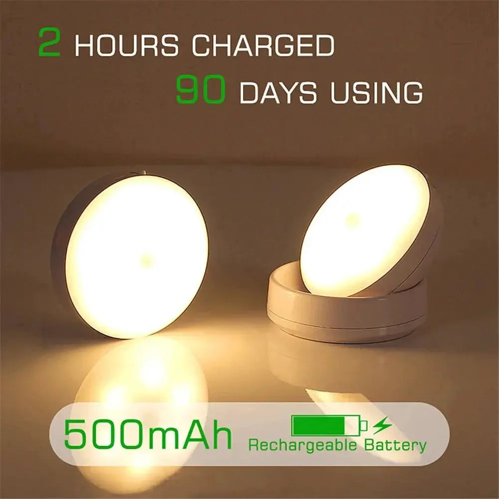 Simples Market round LED night light with motion sensor, USB rechargeable 500mAh, warm white, set of 2