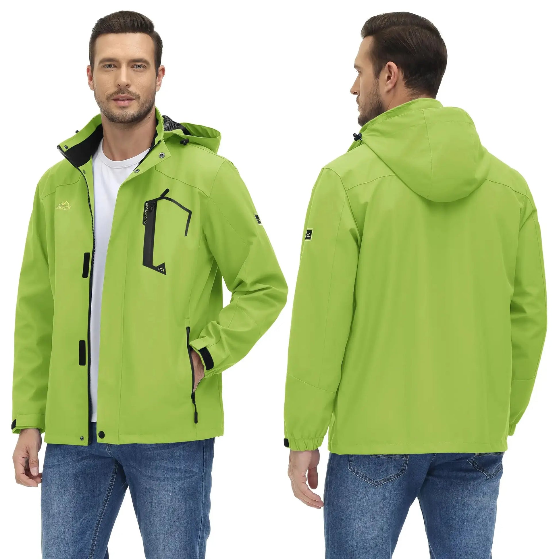 TACVASEN men's lime green lightweight waterproof rain jacket with hood and mesh lining