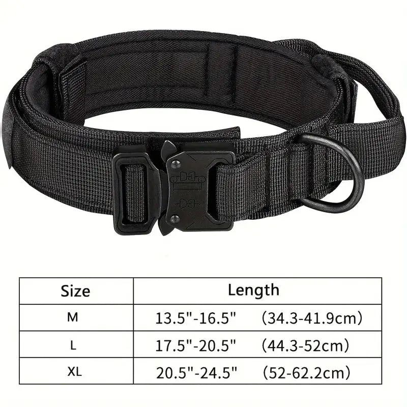 Simples Market Tactical Dog Collar, adjustable nylon with control handle and metal buckle, black.