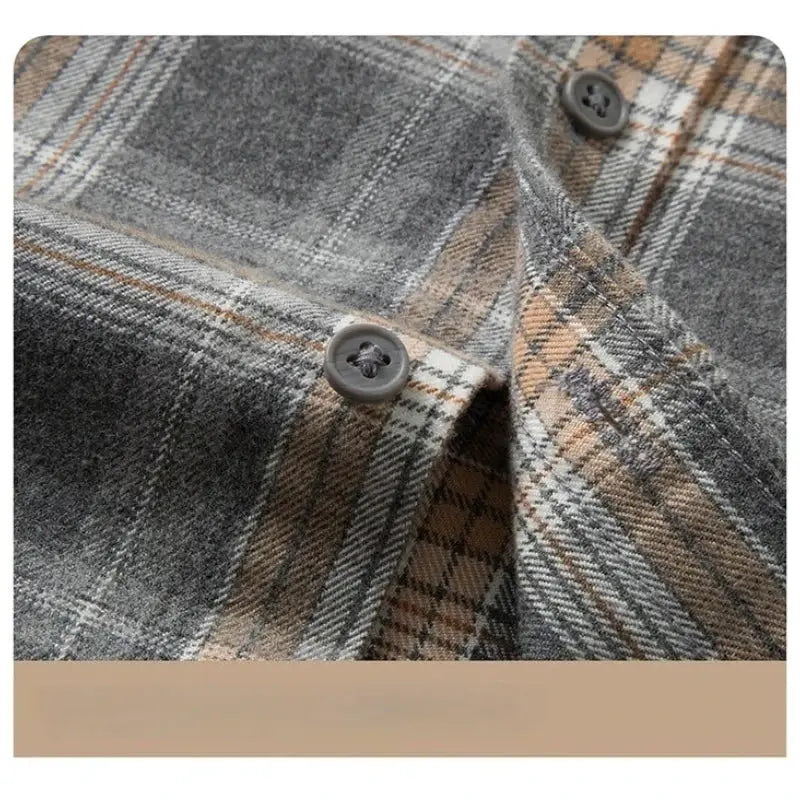 Men's flannel shirt Simples Market grey and tan plaid 100% cotton