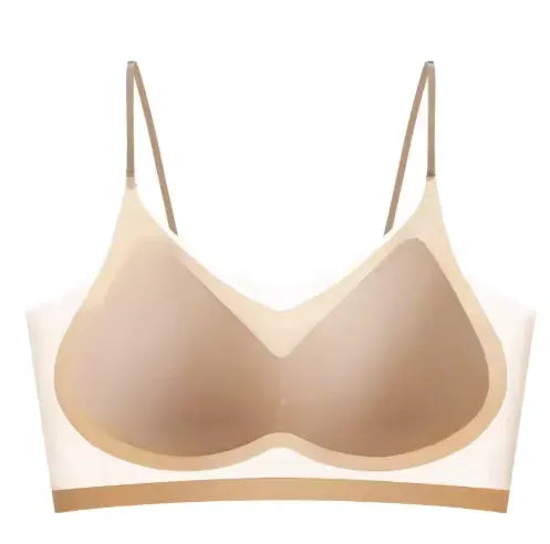 Ultra-thin ice-silk top bra by Simples Market, seamless back halter bustier in beige