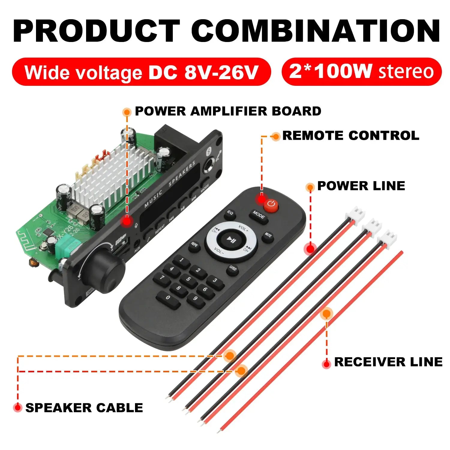 New 200W Bluetooth Amplifier MP3 WAV Decoder Board With USB FM Radio TF Card Slot DC 12V Car Audio