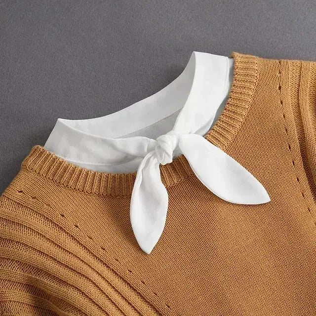 Detachable White Faux Collar With Front Tie For Women And Girls Vintage Lace Blouse Collar