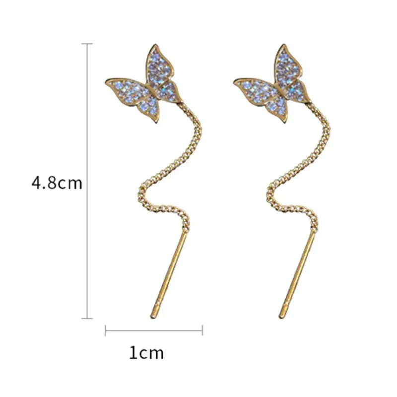 Butterfly Earrings For Women Sparkling Rhinestone Long Tassel Heart Drop Earrings For Wedding Party Jewelry Gifts