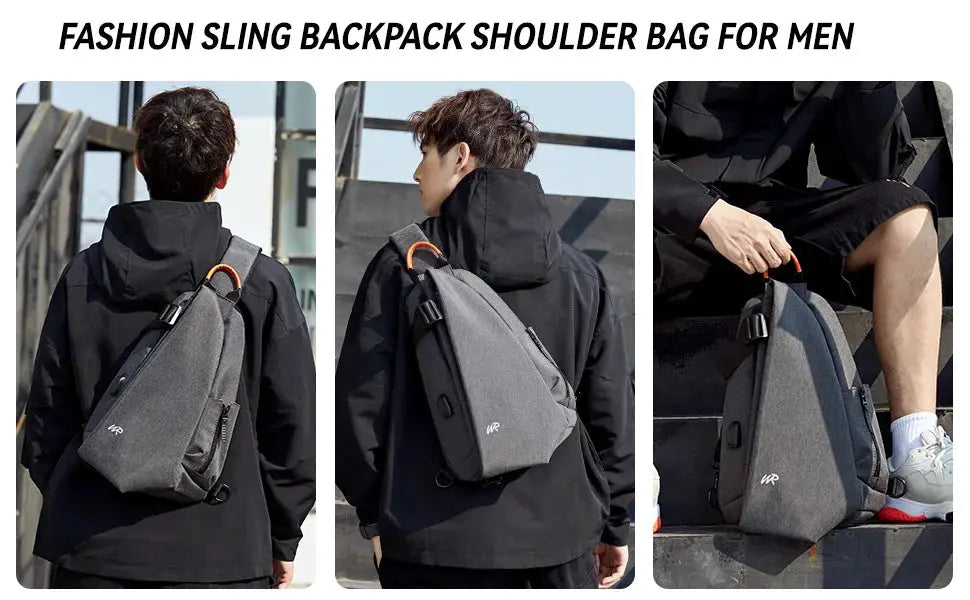 Anti-theft crossbody sling bag by Simples Market, grey compact one-shoulder backpack