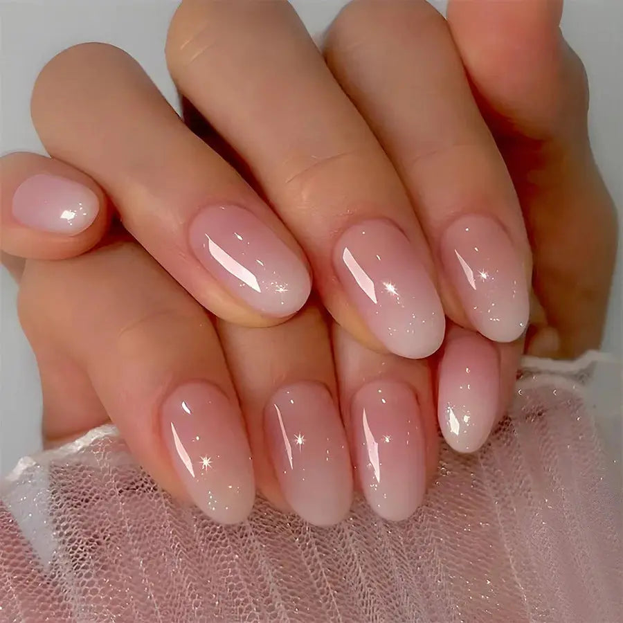 SpringGlow 24Pcs Oval Short Pink Ombre Press On Nails Removable Reusable Nail Art For Sweet Sassy Cool Women