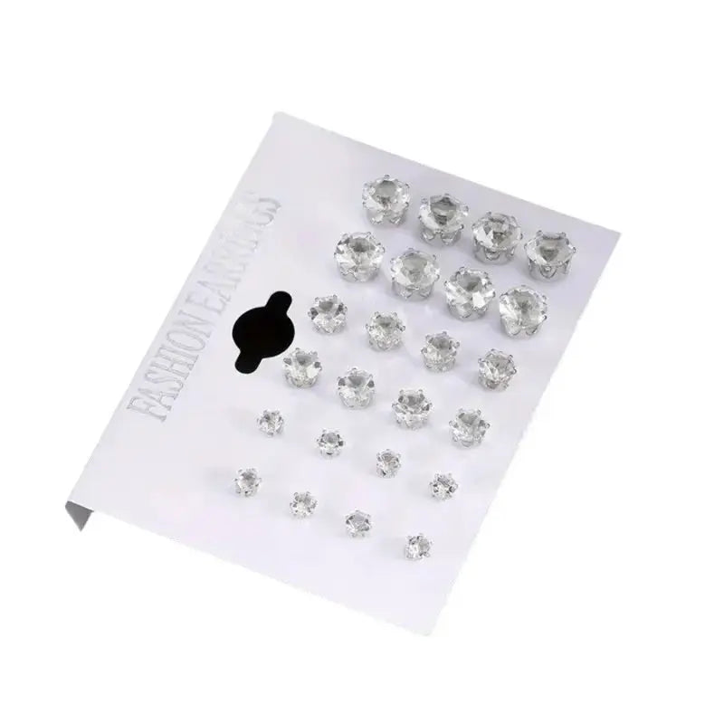12-Pair Six-Claw Zircon Stud Earrings Set with clear geometric crystals by Simples Market