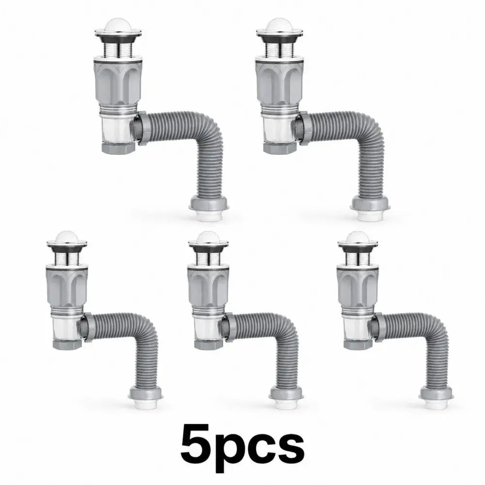 Simples Market 5-pack bathroom sink drain kit with ABS body, stainless steel top, and flexible hoses