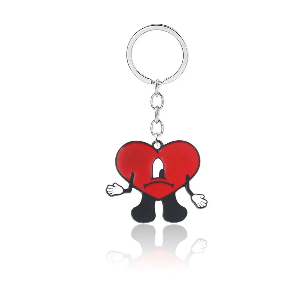 Rabbit Keychain With Heart Pendant Bad Bunny Style Silver Metal Unisex Jewelry Gift For Women Men