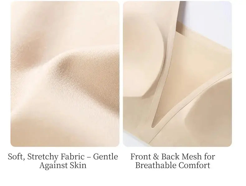 SUJIIN seamless plunge push-up bra in nude beige; soft stretch fabric and breathable mesh panels by Simples Market.