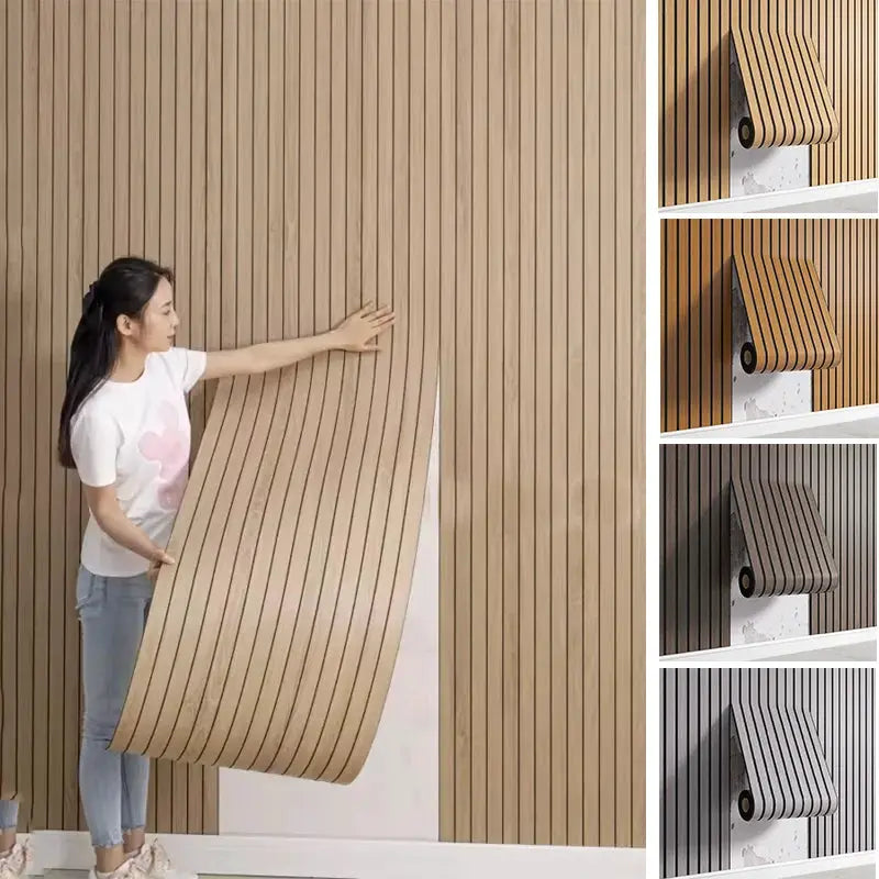Simples Market 3D Textured Grid Wall Panels wood-look peel-and-stick wallpaper for walls/ceilings in light to dark brown