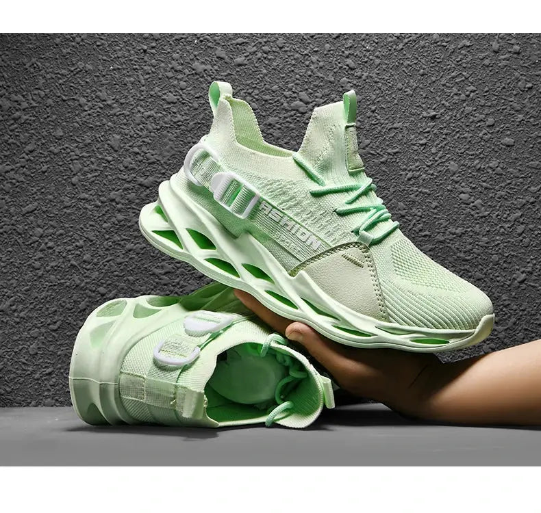 Sneakers mint-green mesh breathable upper with thick chunky sole, 2 shoes
