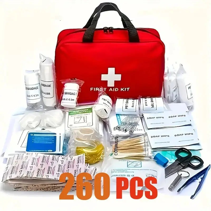 260 Piece Deluxe First Aid Kit For Home Use Outdoor Adventure And Camping Safety Emergency Supplies