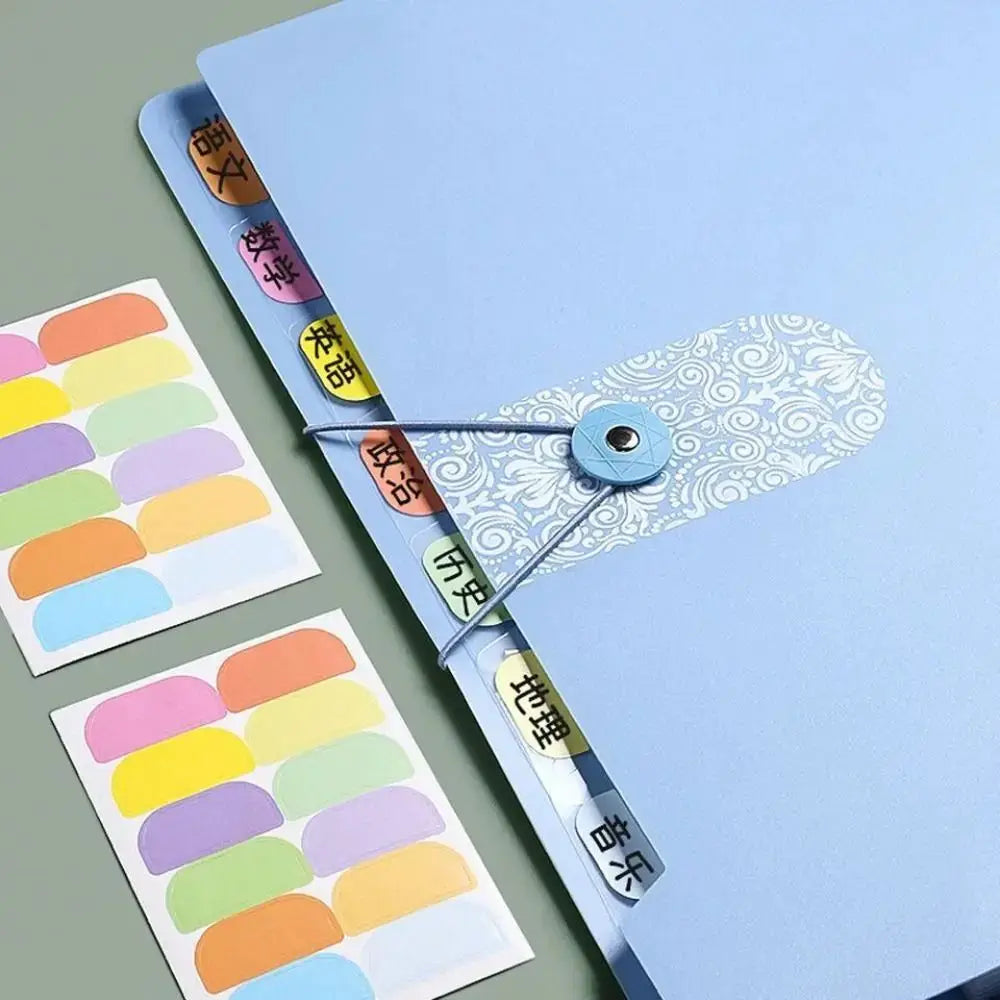 A4 expanding file folder Simples Market blue with 8-grid tab dividers and colorful sticker sheets
