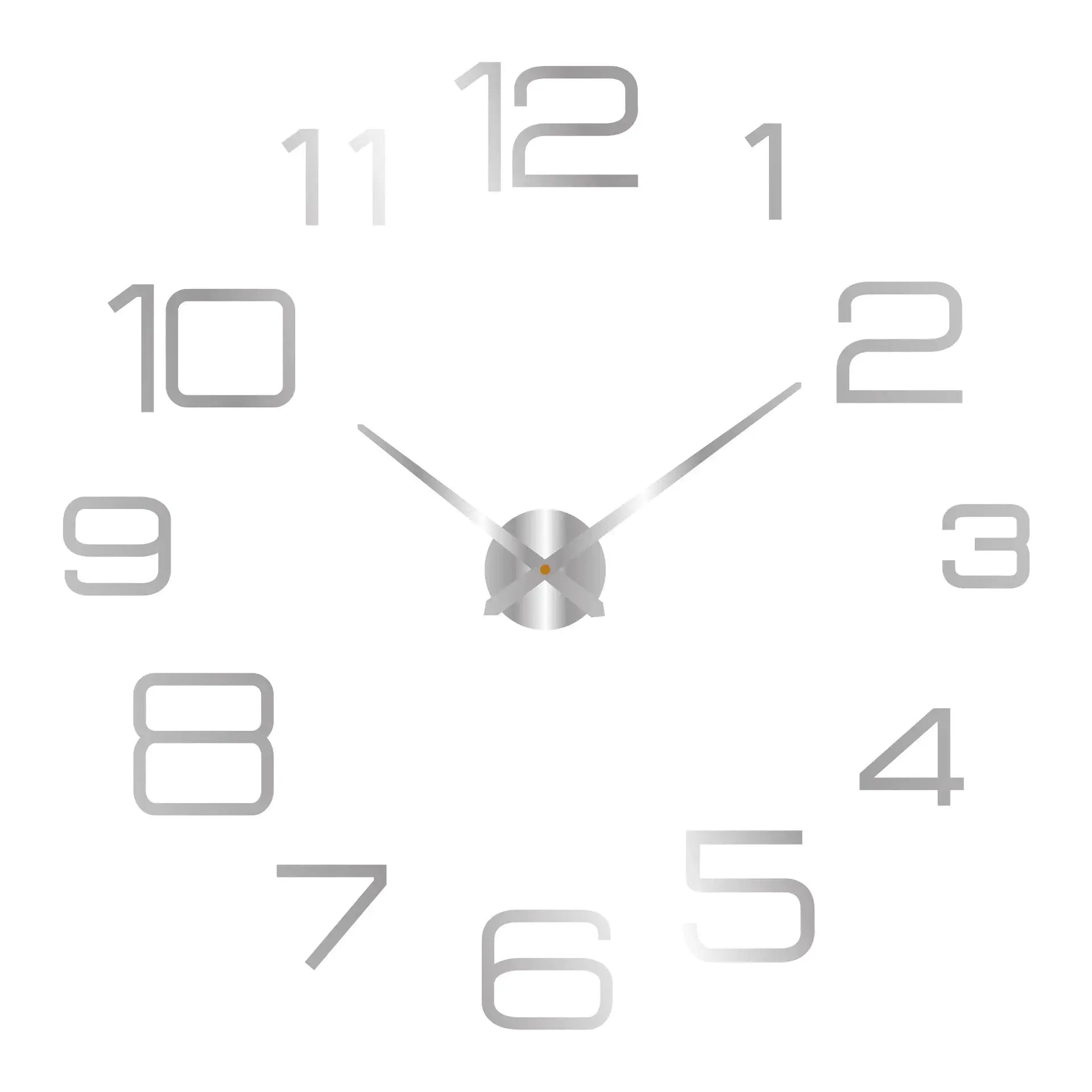 Large wall clock with oversized grey numerals and silver hands, modern design.