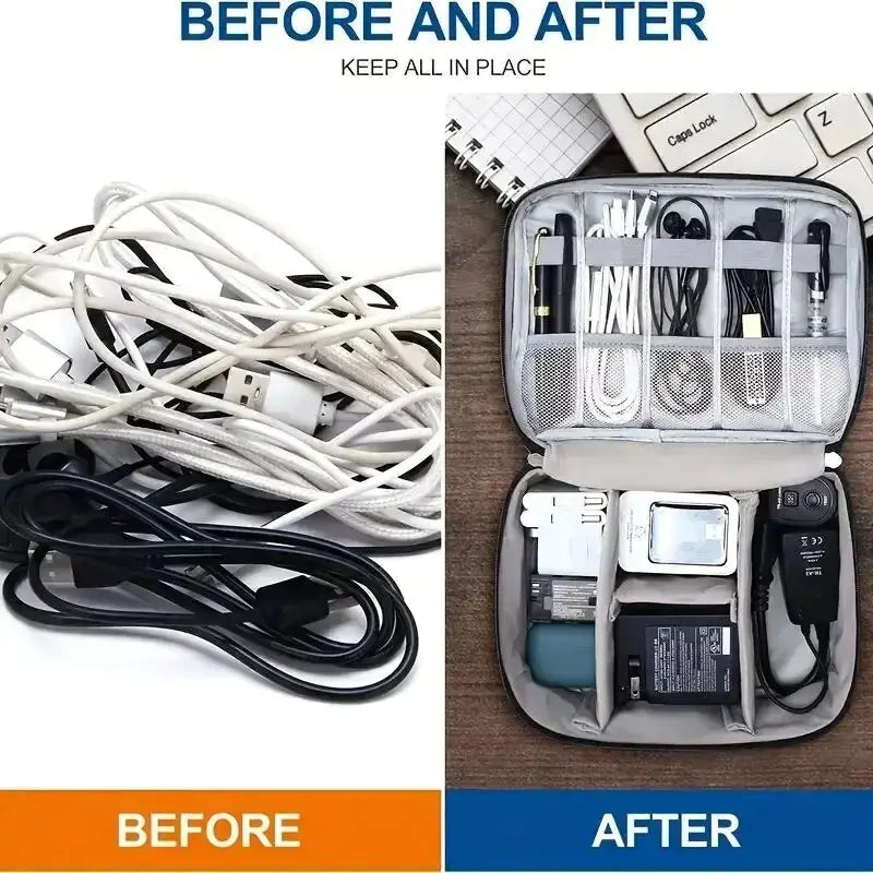TravelMate Waterproof Cable Storage Bag Digital Organizer Portable USB Data Cable Charger Case With Compartments