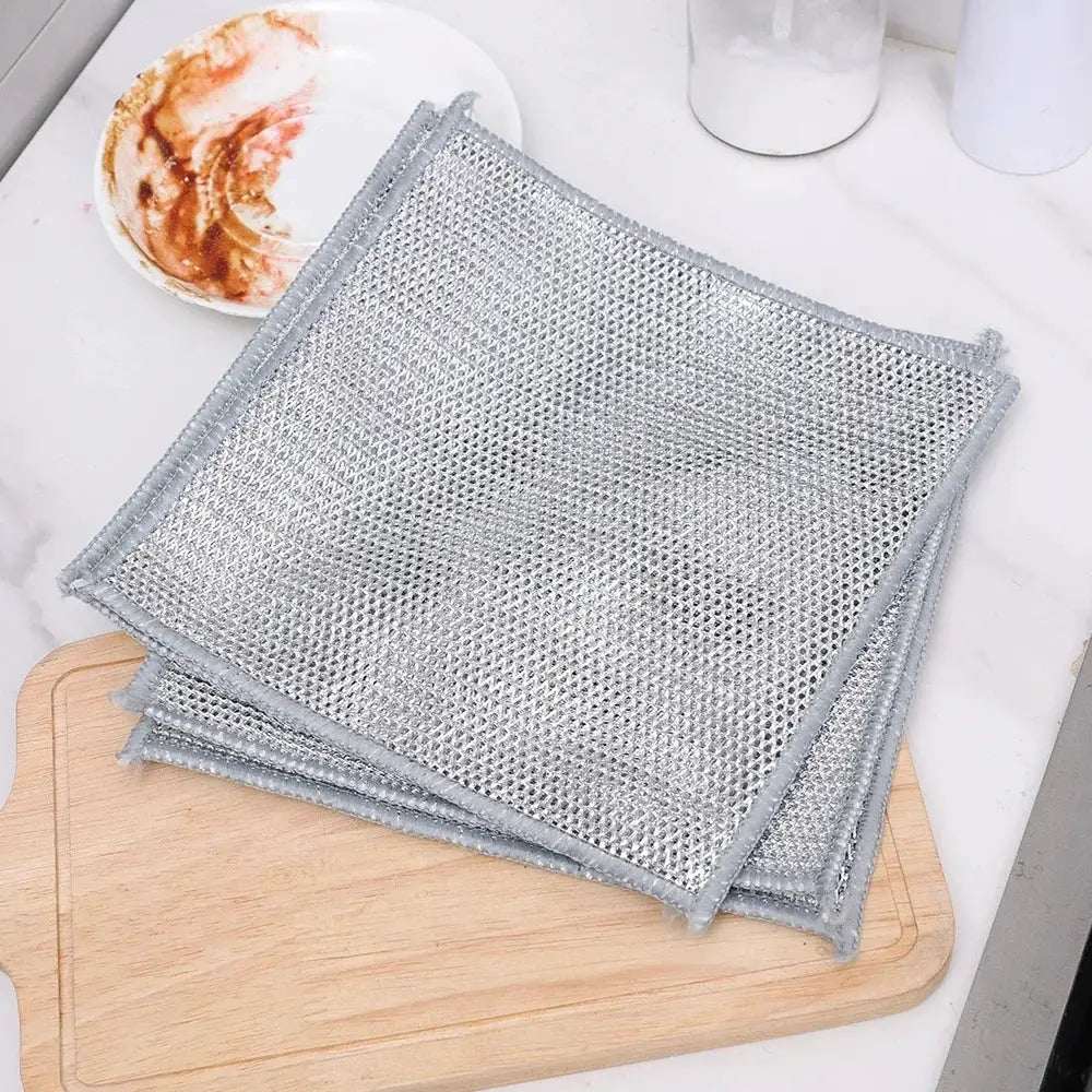 Simples Market stainless steel mesh dishcloths, 2pcs, double-layer kitchen scrubbers for pots and pans