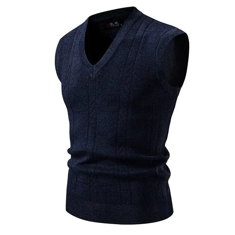 Men's V-neck sleeveless knitted vest navy blue by Simples Market