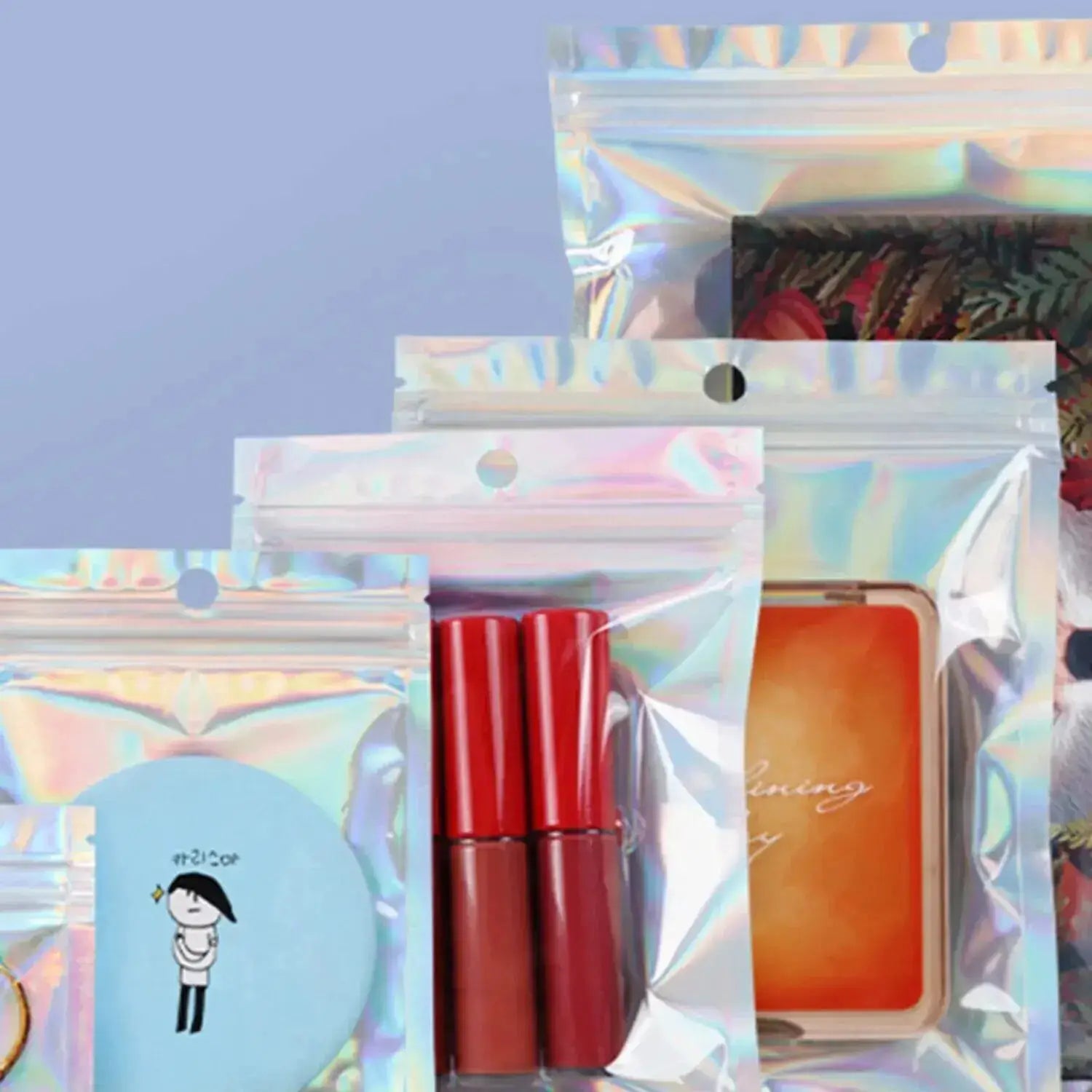 100 Pcs Holographic Bags Rainbow Pattern Self Sealing Candy Bags Front Window Sample Bag For Jewelry Gift Packaging