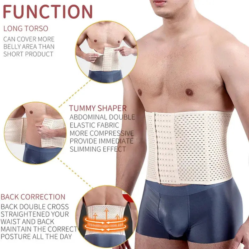 Men's waist trainer belt from Simples Market, beige elastic tummy shaper for abdomen control