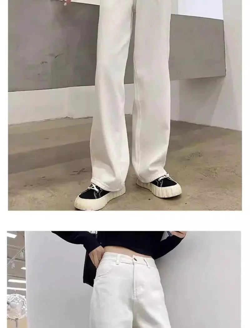 New Design Sense Womens Loose Denim Pants Retro Straight Leg Jeans