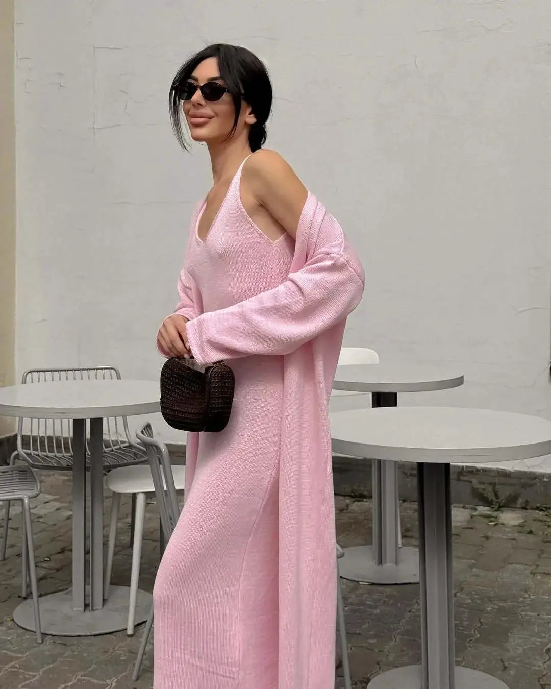 Hirsionsan Soft Loose Women Two Piece Knit Cardigan And Vest Set