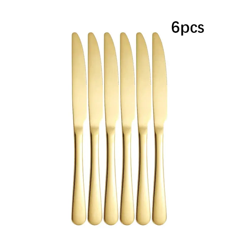 Golden Stainless Steel Tableware Set 6 Or 30 Piece Western Style Cutlery Knife Fork Spoon For Hotels Restaurants