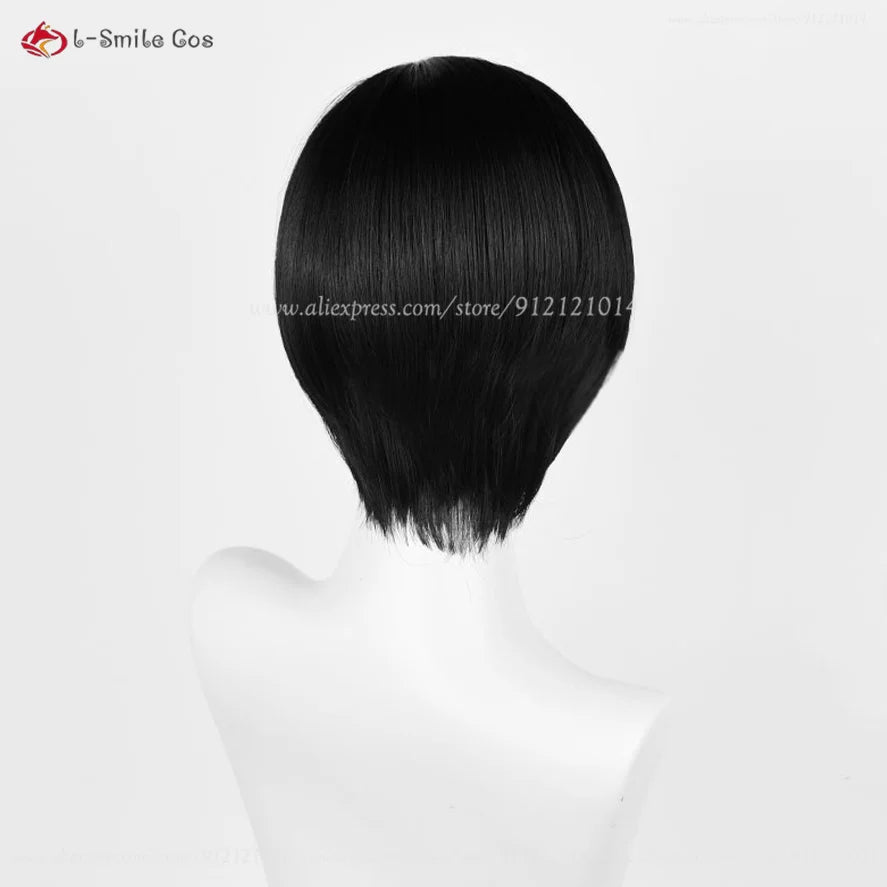 Ada Wong cosplay wig, short 32cm, black heat-resistant synthetic hair with wig cap from l-Smile Cos