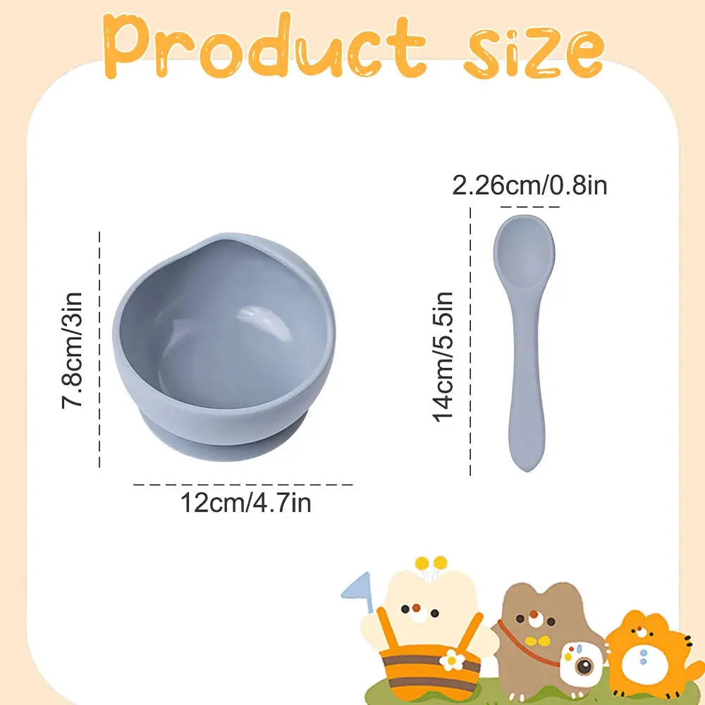 2 Piece Silicone Sucker Bowl Set For Infants And Toddlers With Strong Suction Base For Spill Free Mealtime