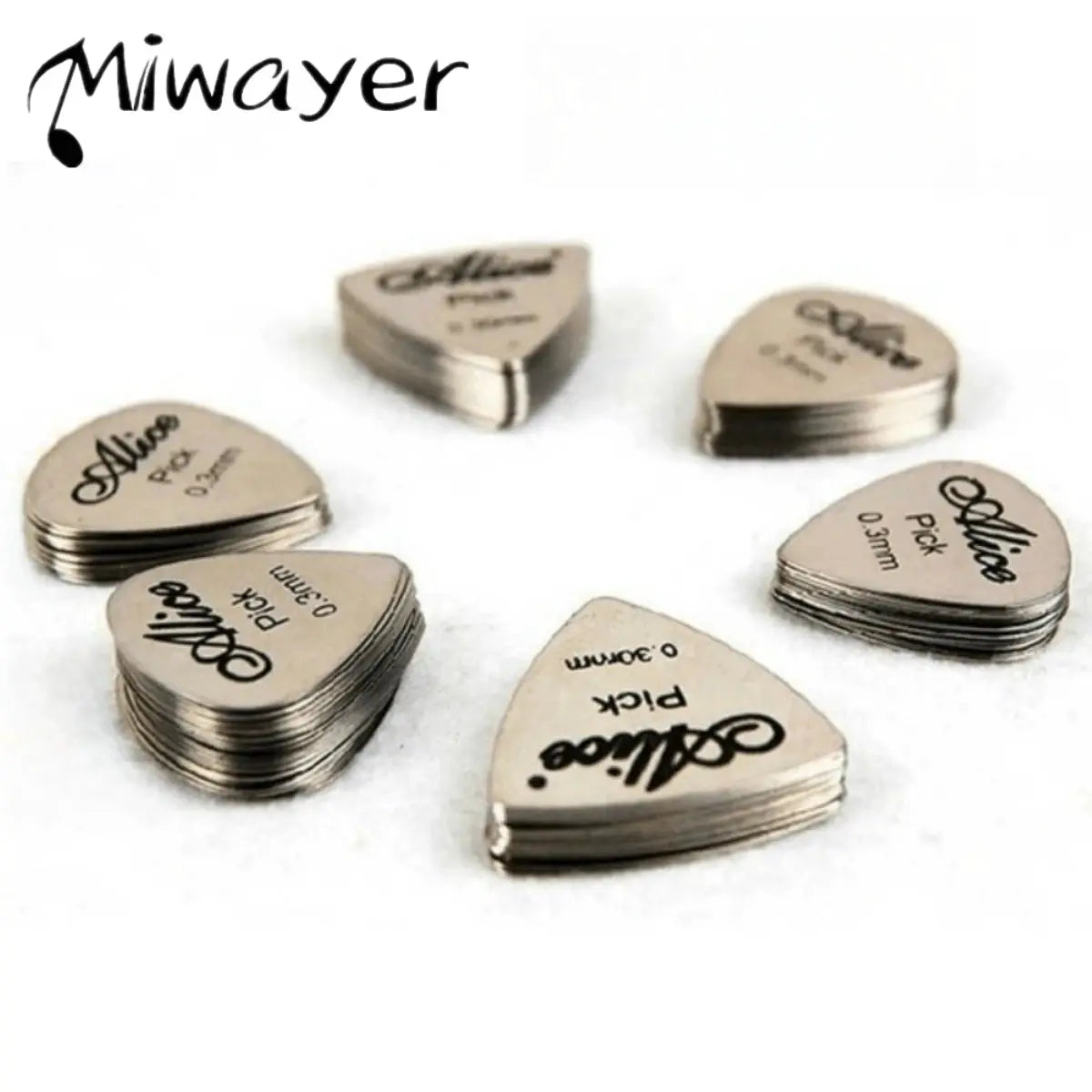 Alice 10Pcs 0.3mm Metal Guitar Picks Set Durable Silver For Guitar Bass Ukulele Professional