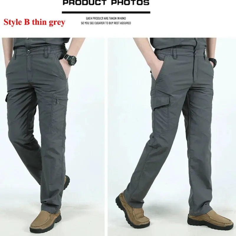 Men's tactical cargo pants, grey outdoor multi-pocket trousers