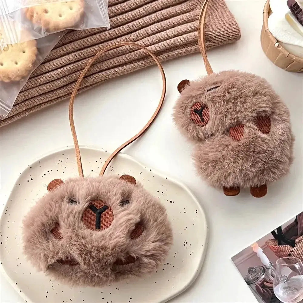Cute Plush Capybara Keychain Cartoon Bag Pendant Fluffy Animal Doll Key Ring Brooch for Men and Women