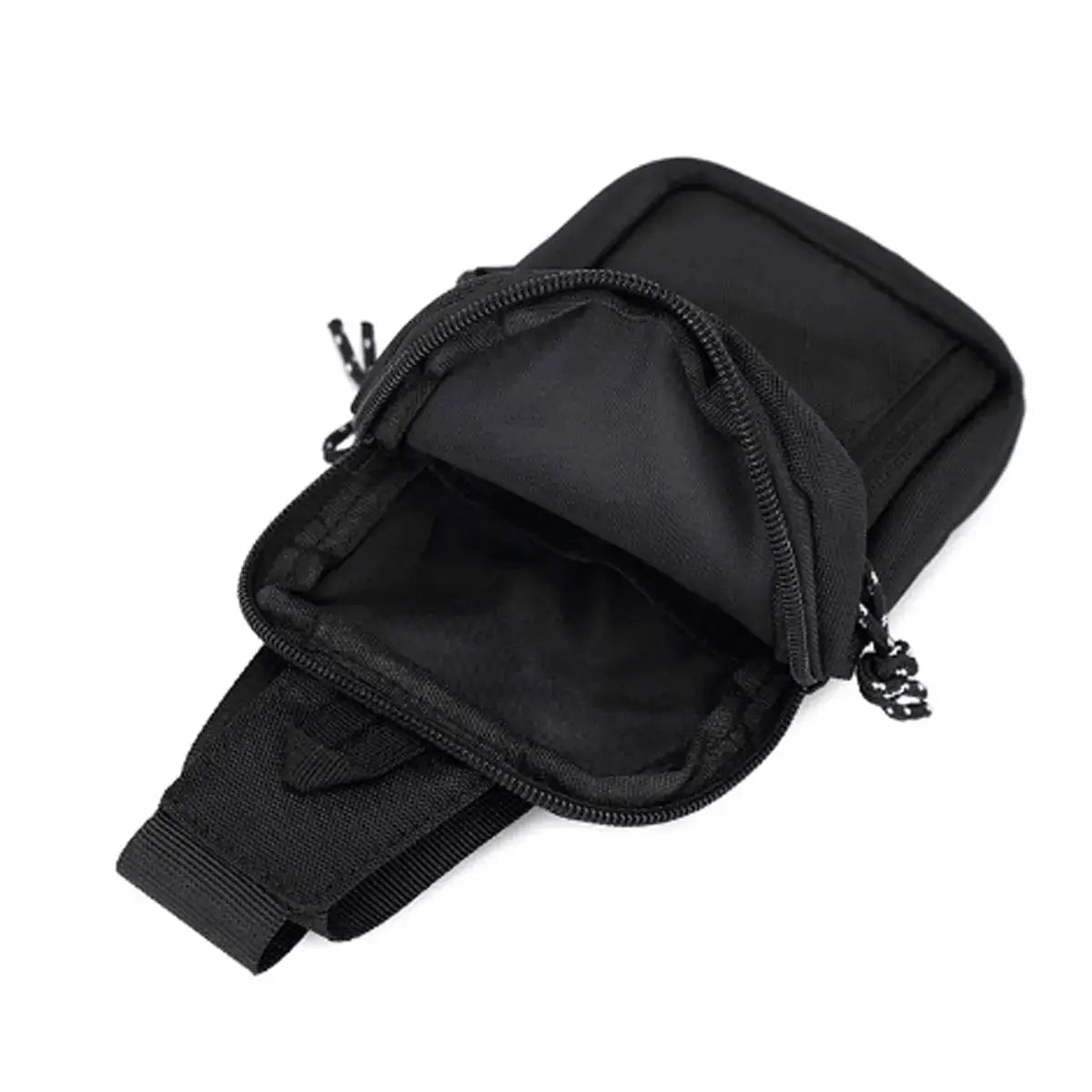 Men's small black Oxford-style crossbody bag with zip closure