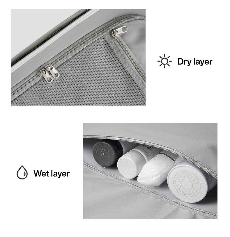 Mixi wide-handle travel luggage suitcase, hardside PC, with dry and wet layer compartments by Simples Market