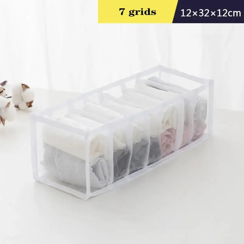 7-grid transparent underwear and sock organizer with white frame