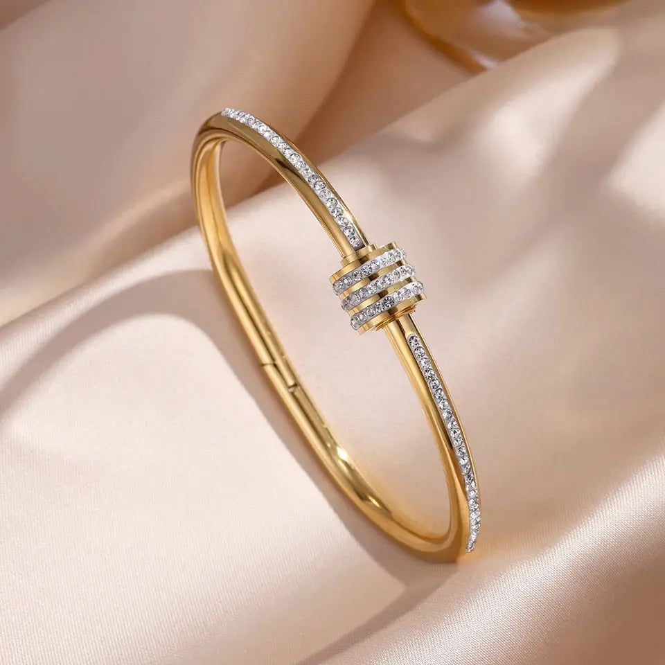 Zakol Sparkling Zirconia Inlaid Stainless Steel Bracelet Set For Women Stackable Bangles Fashion Non Fading Jewelry Gift