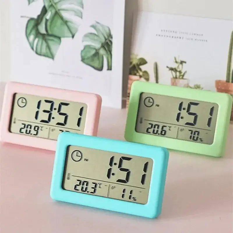 Mini Digital Clock With Temperature And Humidity Display Battery Powered Thermometer Hygrometer 12 24H